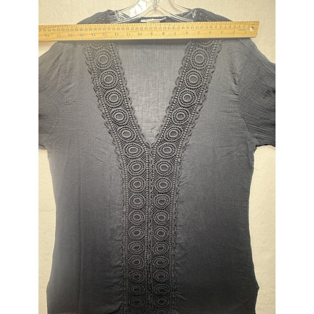 La Blanca Deep V Neck Black Lace Trim Lightweight Beach Tunic Swim Cover-Up Sz L - Picture 6 of 9